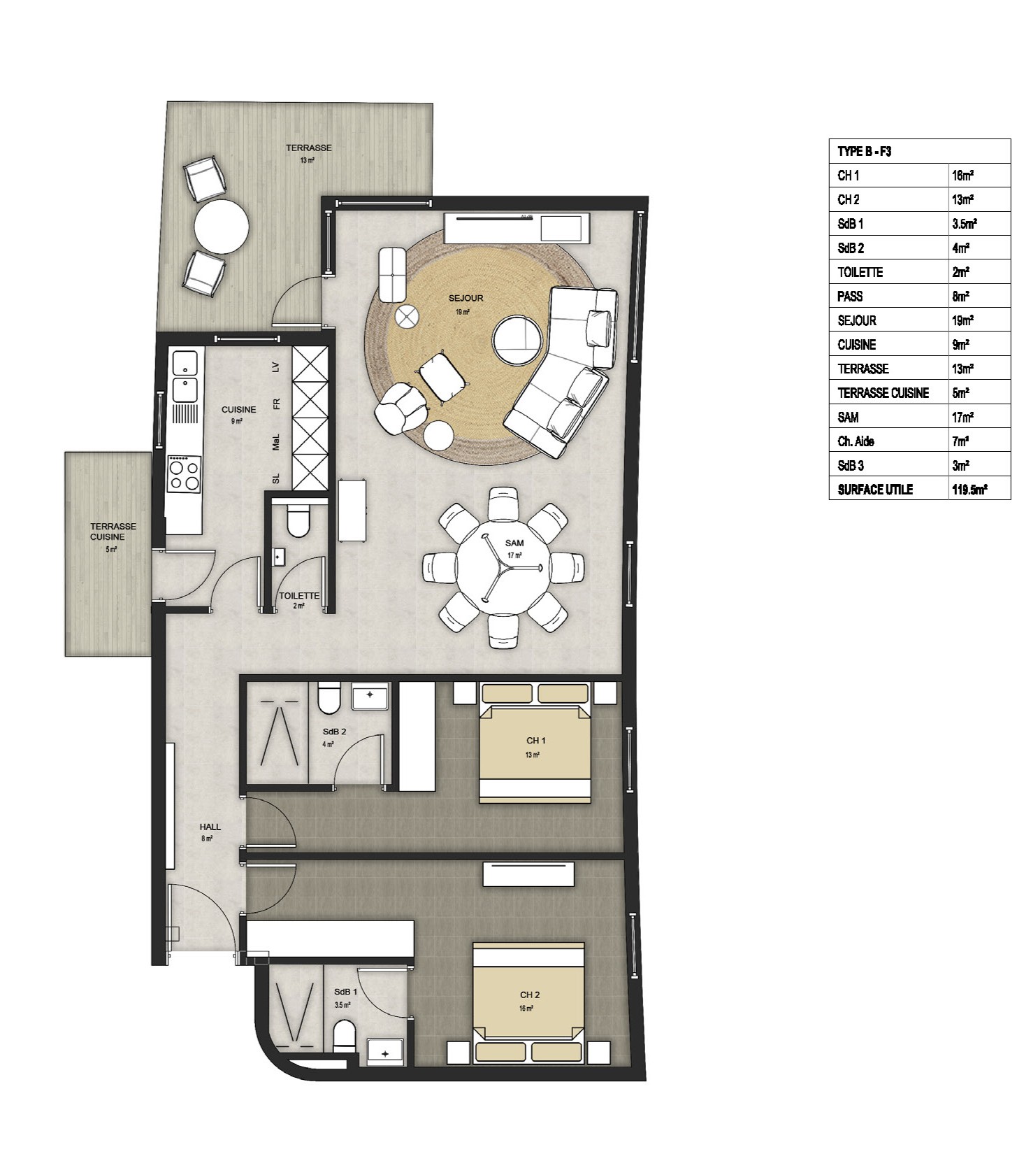 Appartement Haut Standing (2 chambres + salon)
